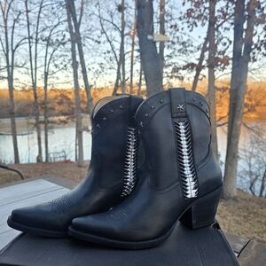 Black Western Ankle Boots with Silver Accents